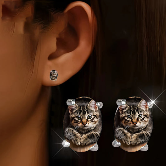 Kitten Oval Earrings