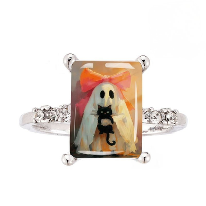 Bow Ghost Holding Cat Ring