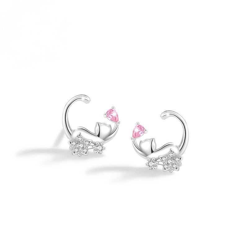 Crystal Floral Cat Stud Earrings