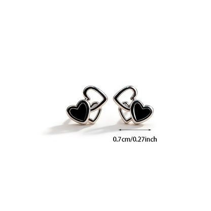 Black Double Heart Stud Earrings