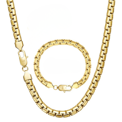 14K Plated Cuban Link Necklace & Bracelet Set