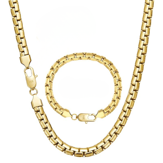 14K Plated Cuban Link Necklace & Bracelet Set