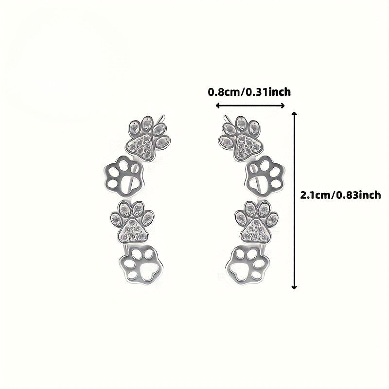Crystal Paw Print Climber Earrings