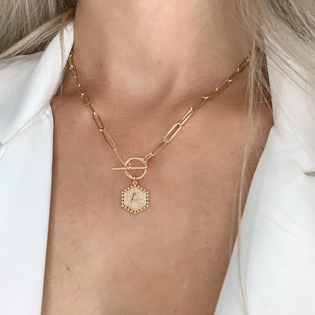 2pc Initial Toggle Necklace Set