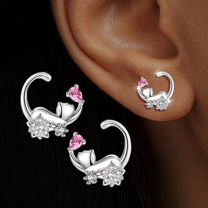 Crystal Floral Cat Stud Earrings