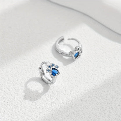 Blue Paw Print Hoop Earrings