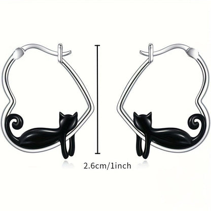 Black Cat Hoop Earrings