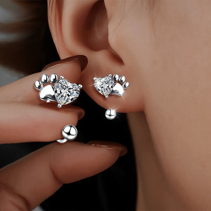 Crystal Heart Paw Hook Earrings