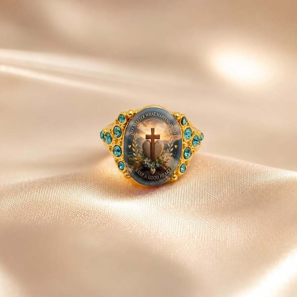 Cross Heart Scripture Pave Ring