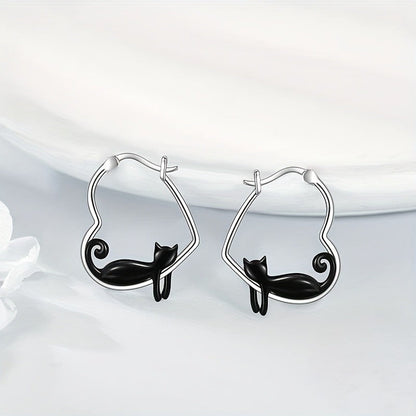 Black Cat Hoop Earrings