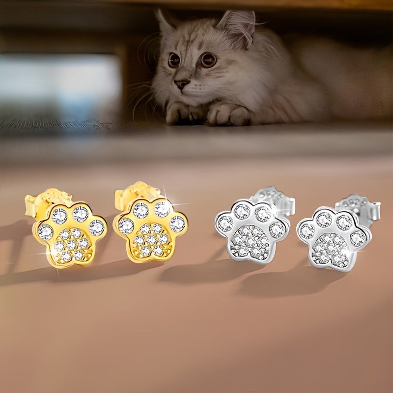 Sparkling Paw Stud Earrings