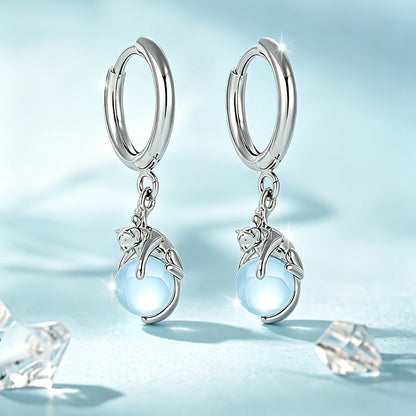 Cat Moonstone Drop Earrings