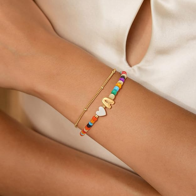 2pc Colorful Bubble Initial Bracelet Set