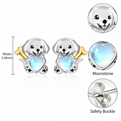 Moonstone Puppy Stud Earrings