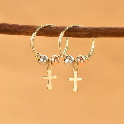 Cross Charm Hoop Earrings