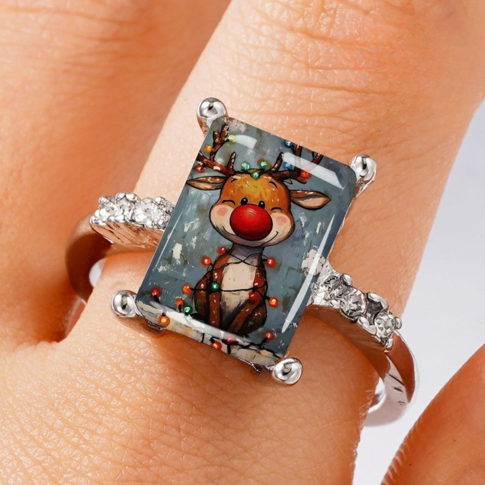 Christmas Lights Reindeer Square Ring