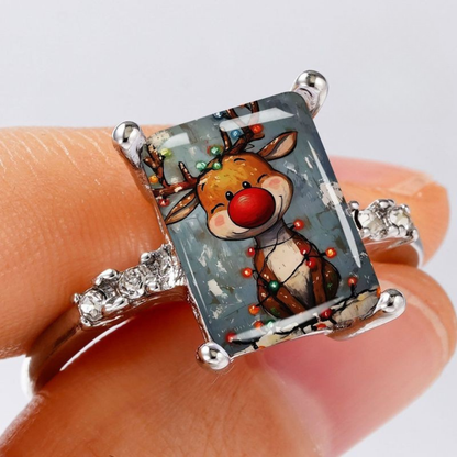 Christmas Lights Reindeer Square Ring