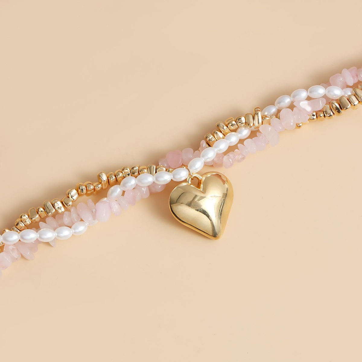 Baroque Pearl Heart Layered Necklace Set