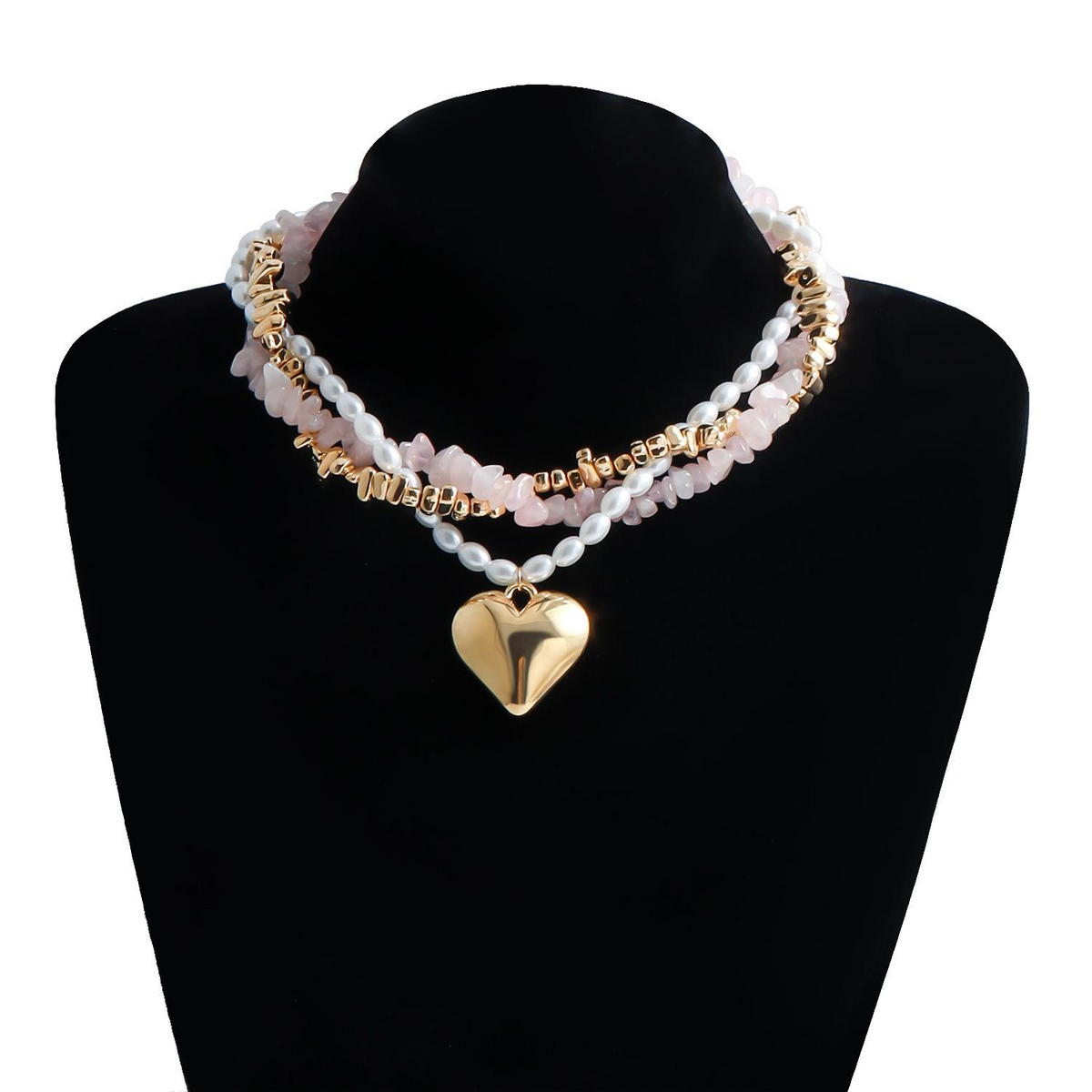 Baroque Pearl Heart Layered Necklace Set
