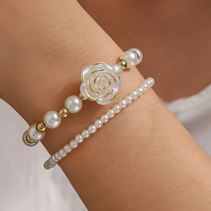 Pearl Rose Bracelet Set