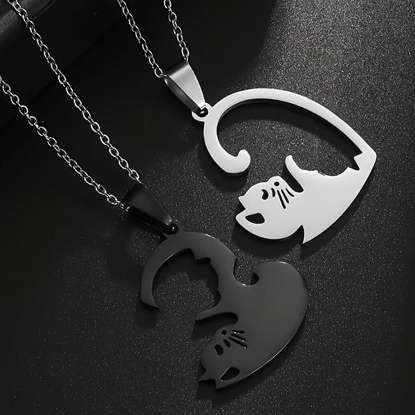 4pc Loving Cat Necklace & Ring Set