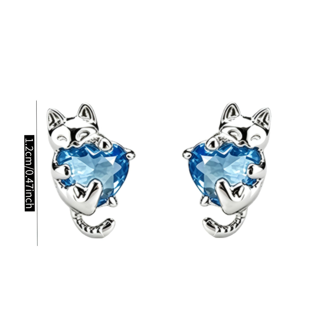 Blue Heart Cat Stud Earrings