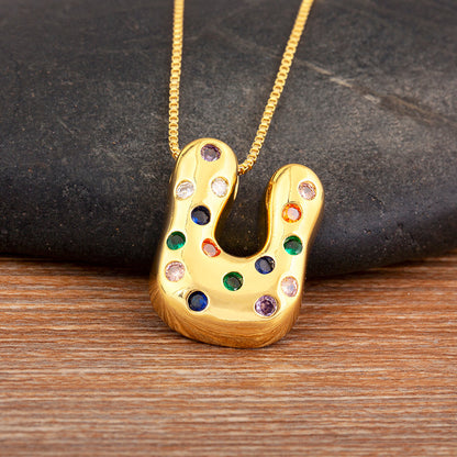 Colorful Gem Bubble Initial Pendant Necklace