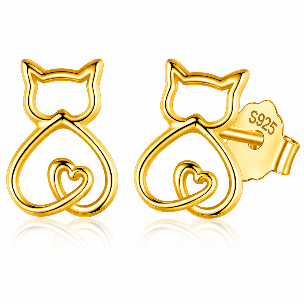 Heart Cat Stud Earrings