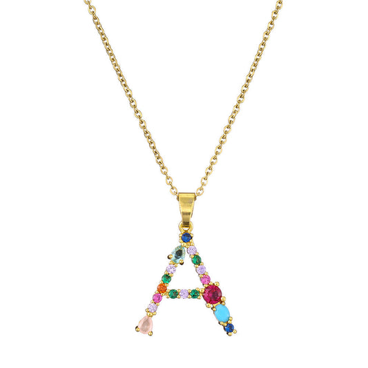 Gold Crystal Initial Pendant Necklace