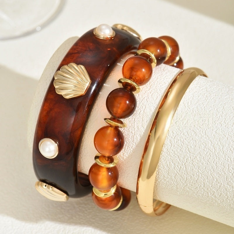 Boho Beaded Pearl & Shell Bracelet Set