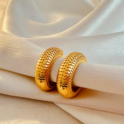 Gold Fish Scale C-Hoop Earrings