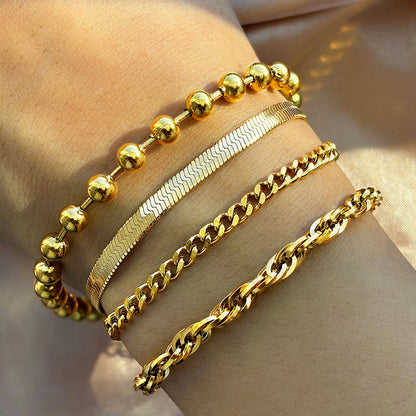 4pc Gold Link & Bead Bracelet Stack