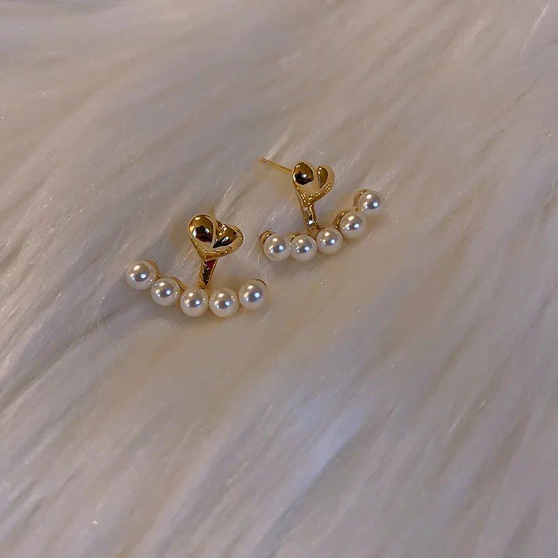 Heart & Pearl Front-Back Earrings