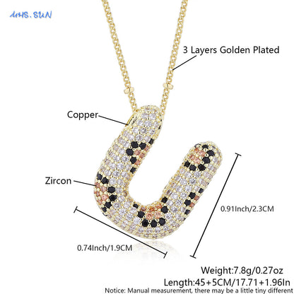 Leopard Print Bling Initial Pendant Necklace