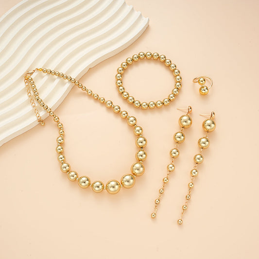 4pc Gold Chunky Beaded Jewelry Set