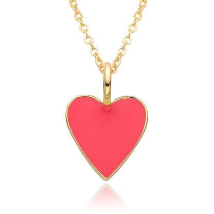 Gold Enamel Heart Pendant Necklace