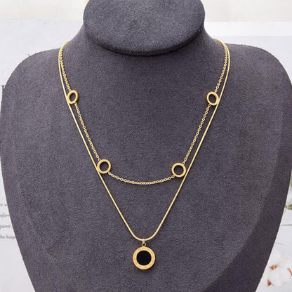 2pc Gold Circle Pendant Necklace Set