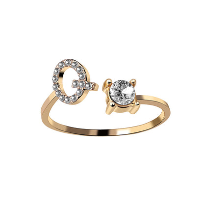 Crystal Initial Open Ring