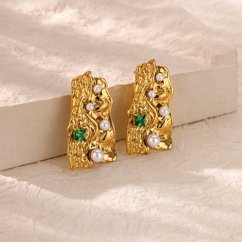 Irregular Gem & Pearl Drop Earrings