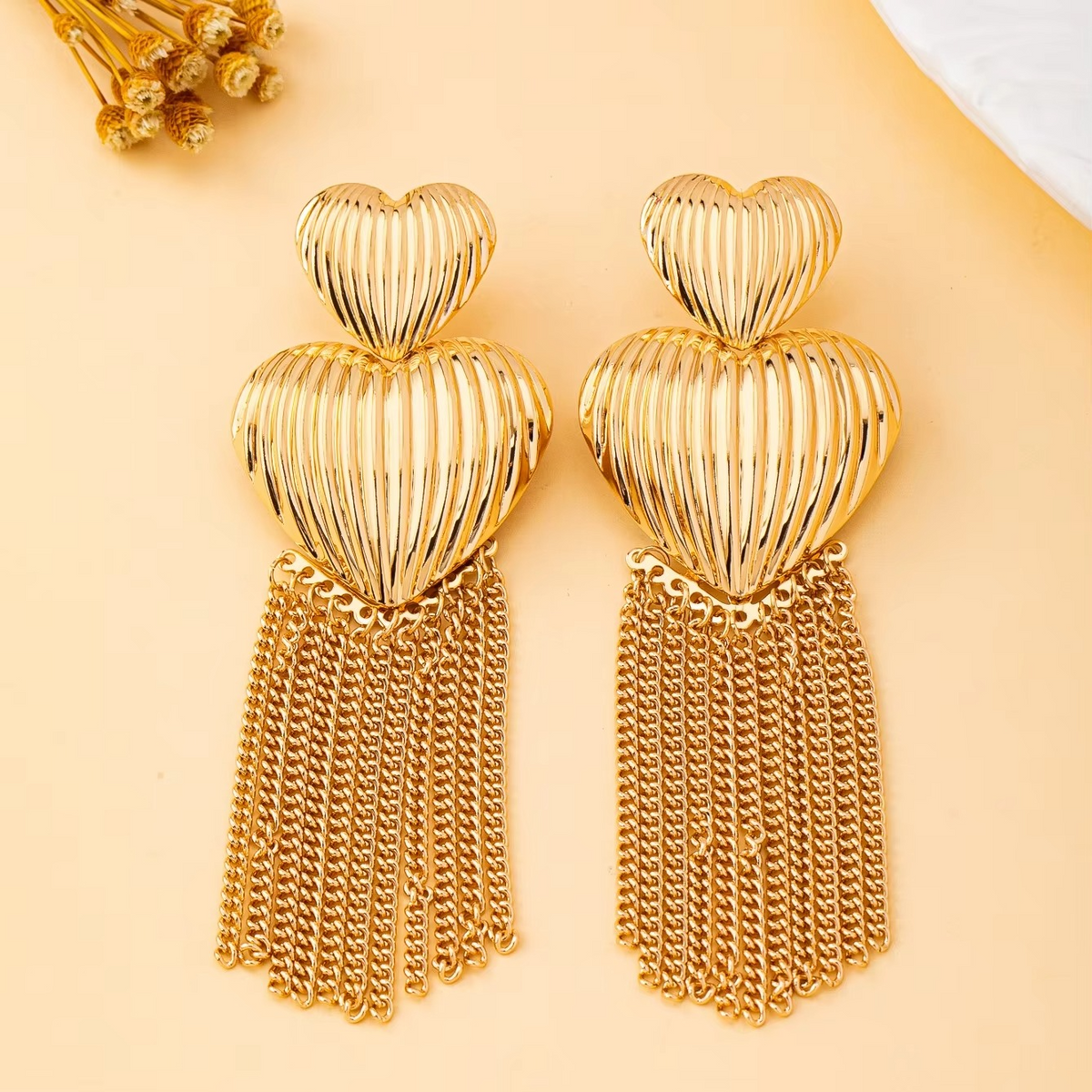 Heart Tassel Drop Earrings