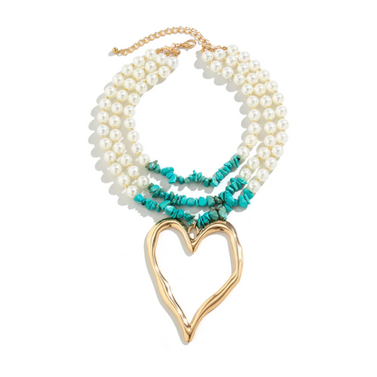 3pc Colorful Pearl Heart Shaped Layered Necklace