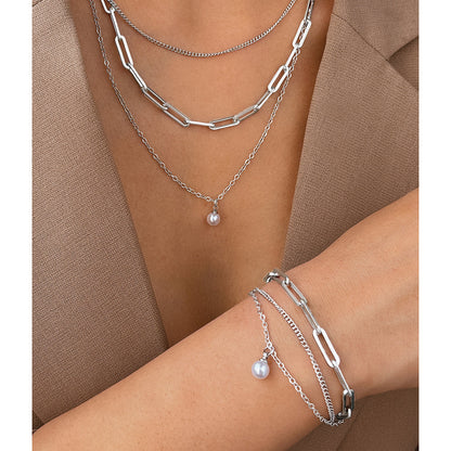 Chunky Link & Pearl Pendant Jewelry Set