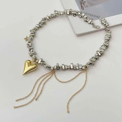 Vintage Beaded Heart Pendant Choker