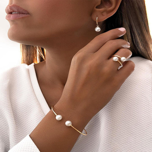 3pc Gold Pearl Jewelry Set
