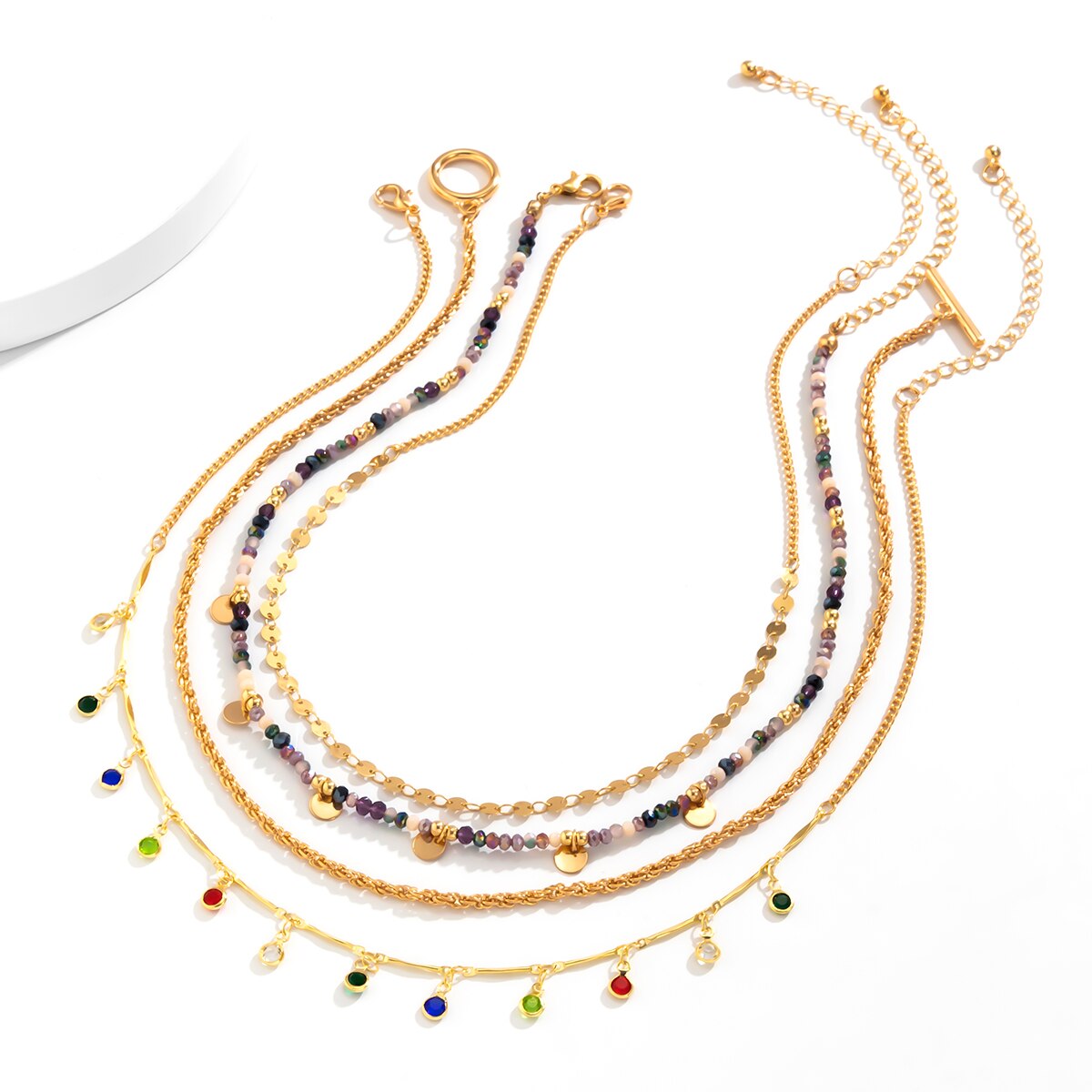 4pc Boho Crystal Tassel Choker Set