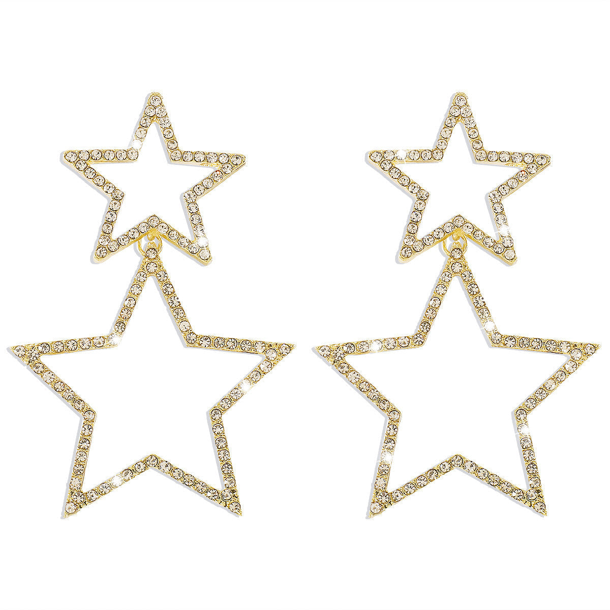 Double Star Rhinestone Drop Earrings