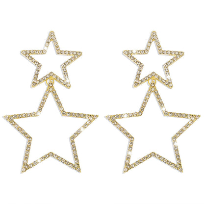 Double Star Rhinestone Drop Earrings