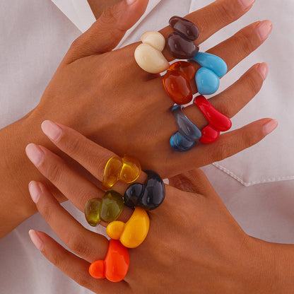 Multicolor Resin Water Drop Chunky Ring