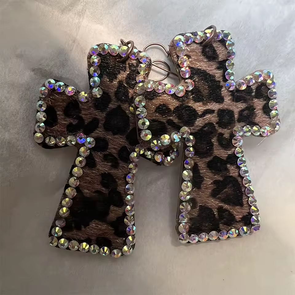 Leopard Cross Earrings