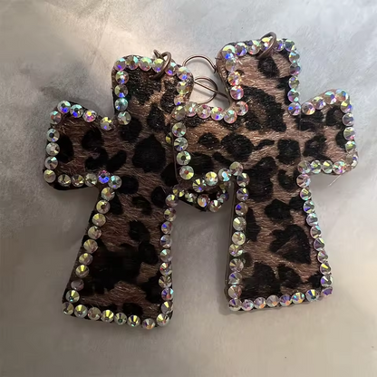 Leopard Cross Earrings